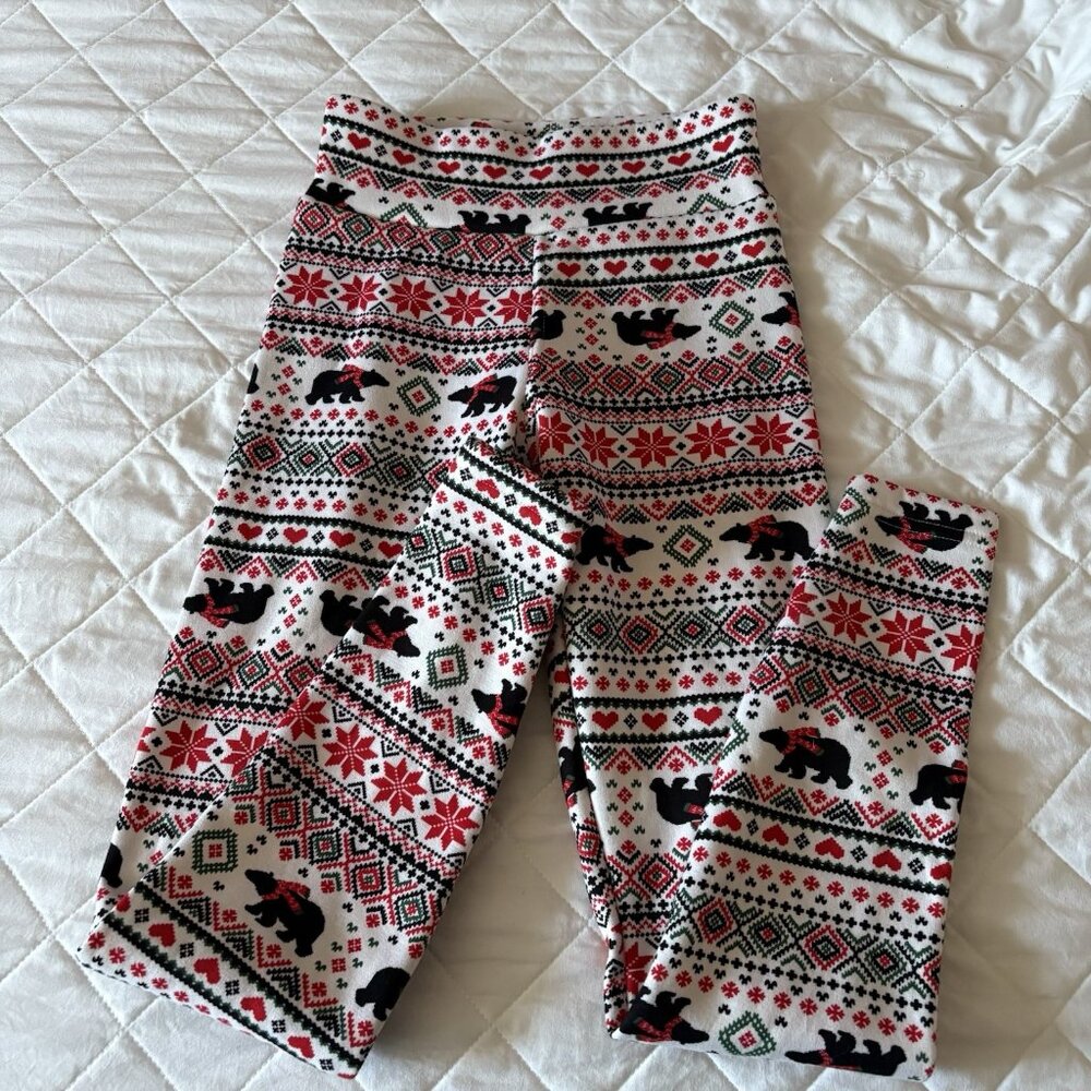 No Boundaries Juniors Bear Fair Isle Leggings Small Christmas Holiday White‎ Red